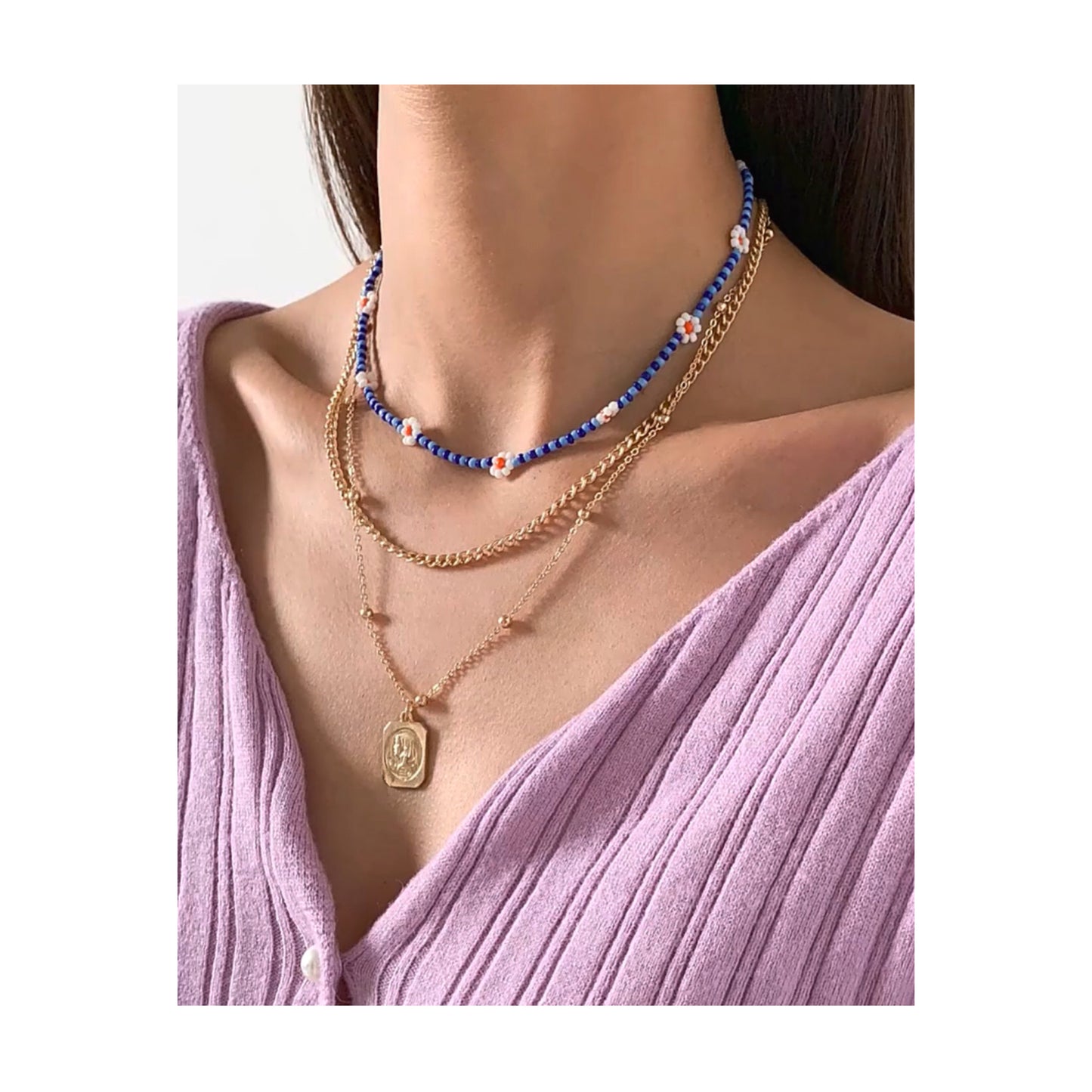 Boho Beaded Flower Layered Necklace