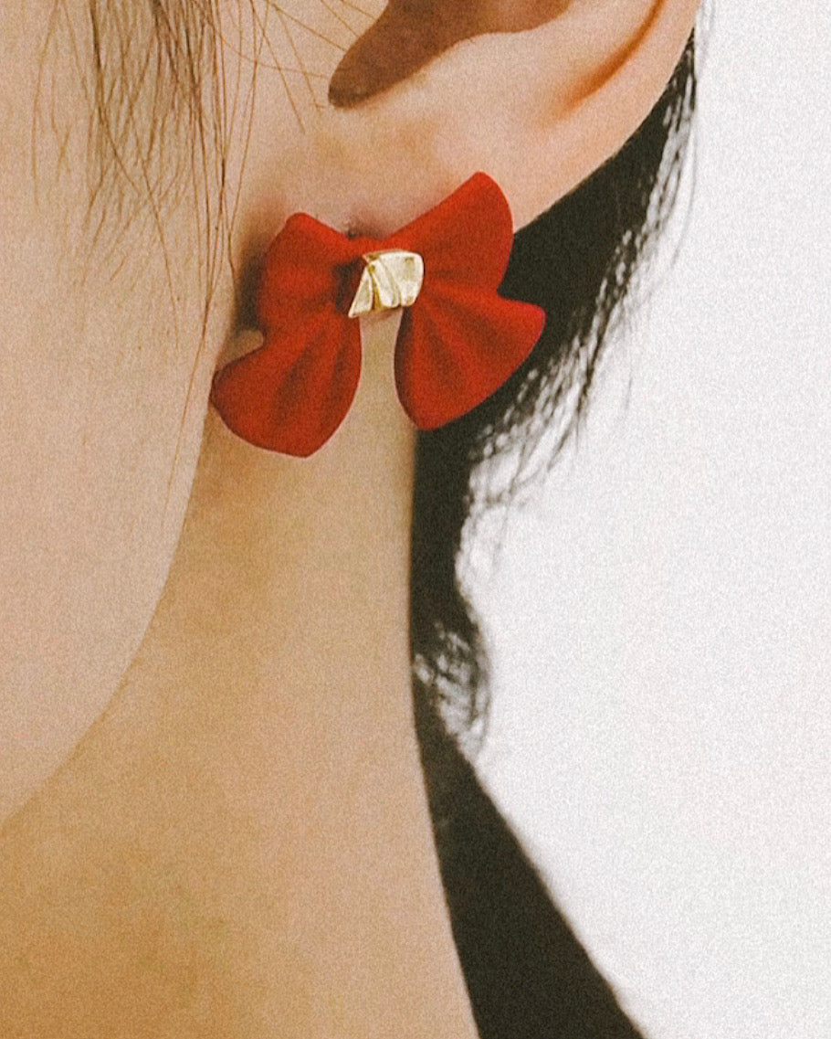 Red Ribbon Charm Earrings
