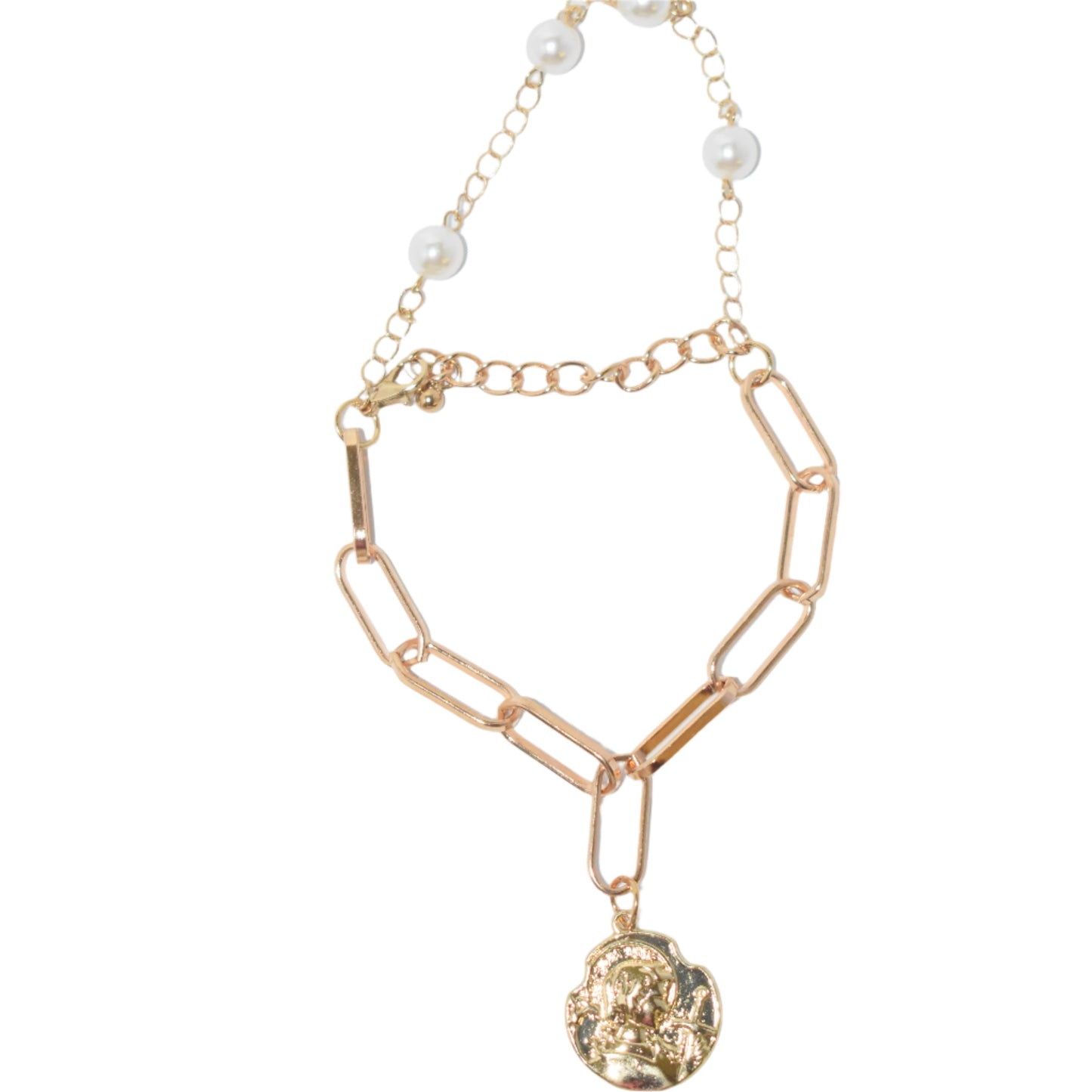 Close-up of elegant double layer pearl bracelet with embossed detailing."
"Stylish double layer bracelet with pearls and embossed European alloy."
"Pearl and embossed design double layer bracelet for women."
"Elegant European alloy bracelet with double layer and pearl accents."