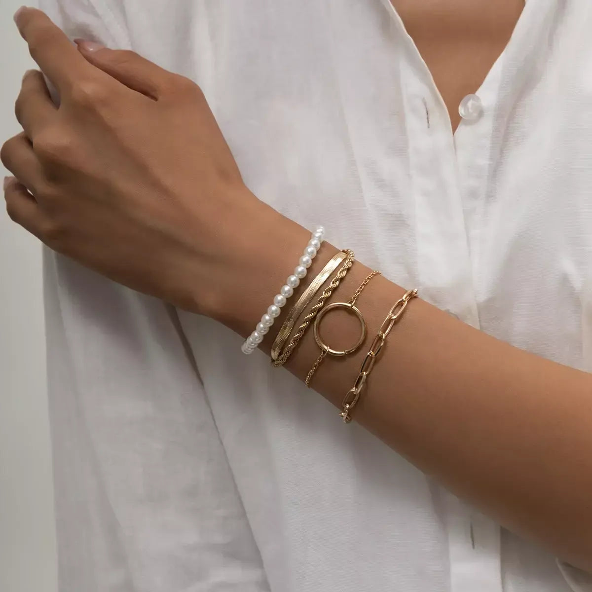Flat Snake Twist Chain & O-Shaped Buckle Bracelet Set | Silver & Golden