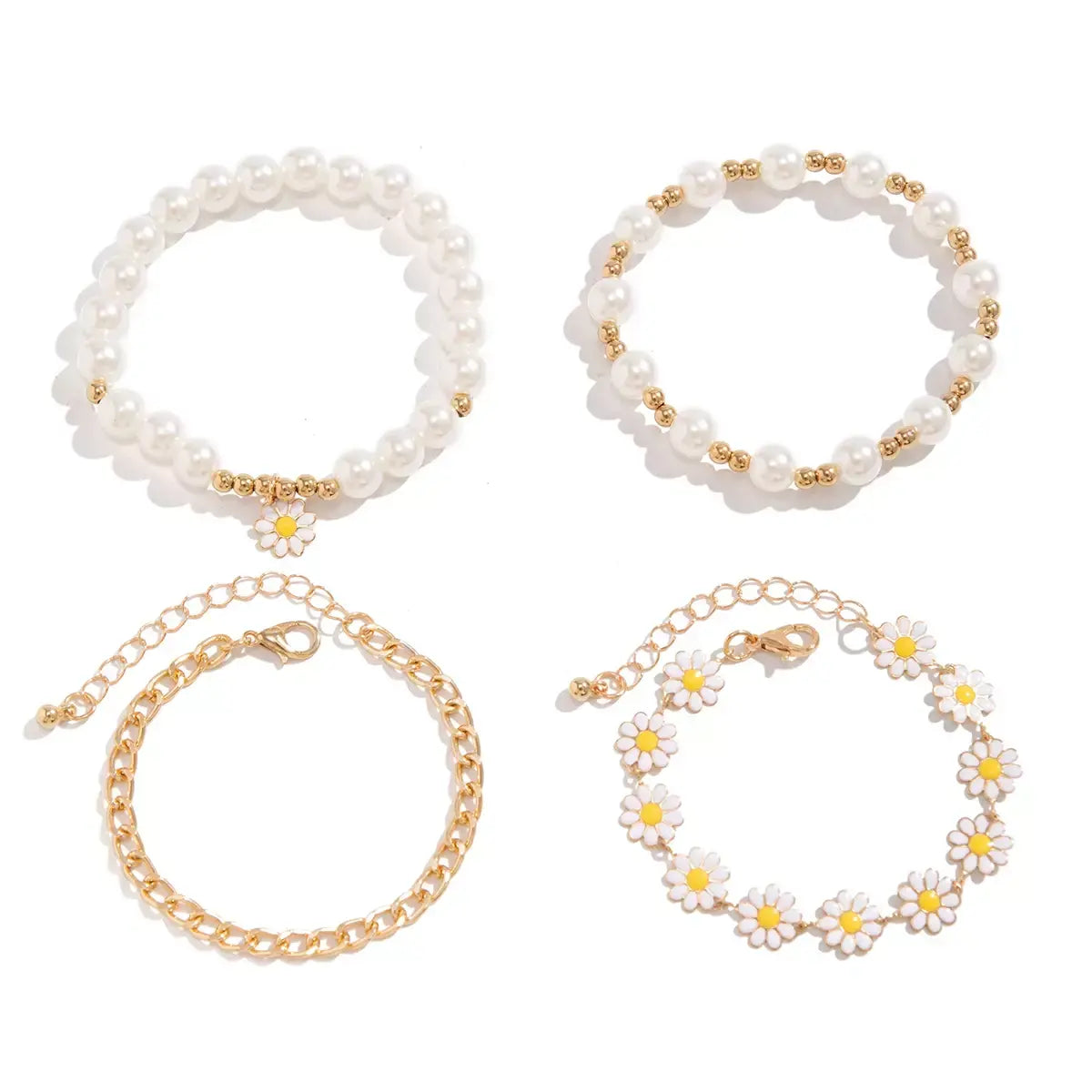 4-Piece Sunflower Pendant Bracelet Set – Trendy Korean Flower Chain Bangles