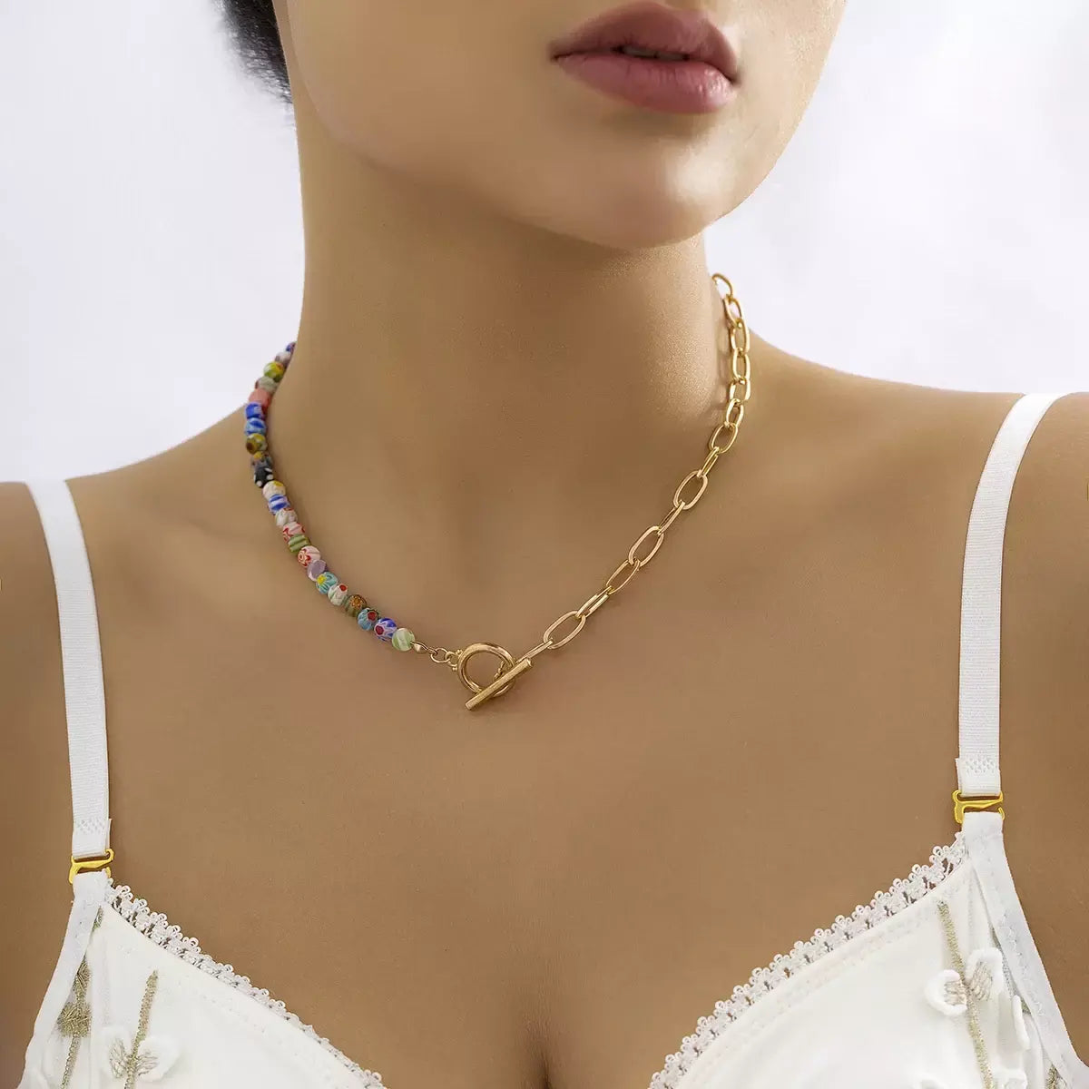 Colorful Glass Bead Toggle Choker