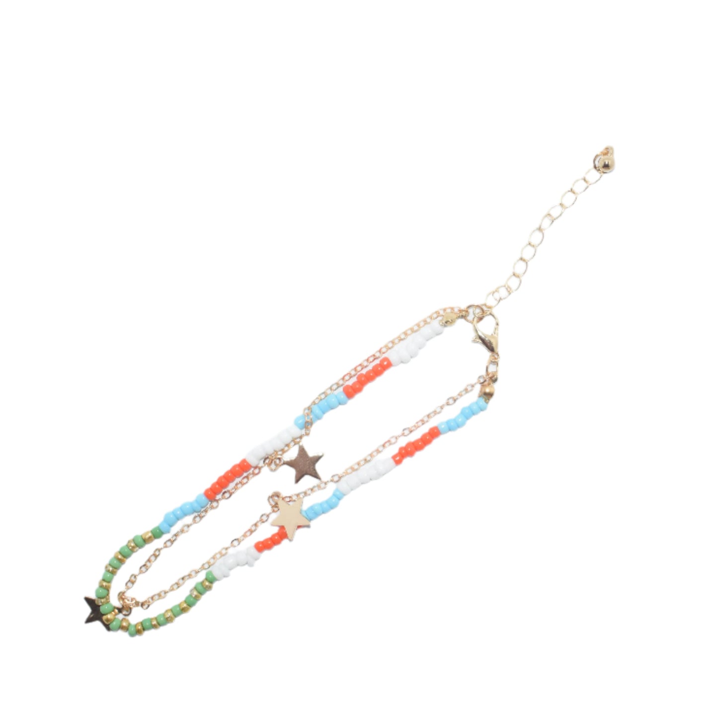 "Adjustable boho anklet with colorful beads and star charms for a trendy look."
"Close-up of beaded star anklet, featuring vibrant colors and boho style."
"Colorful beaded anklet with star accents, perfect for casual wear."