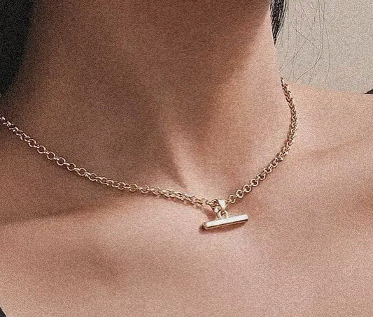 Gold Figaro Chain T Drop Necklace