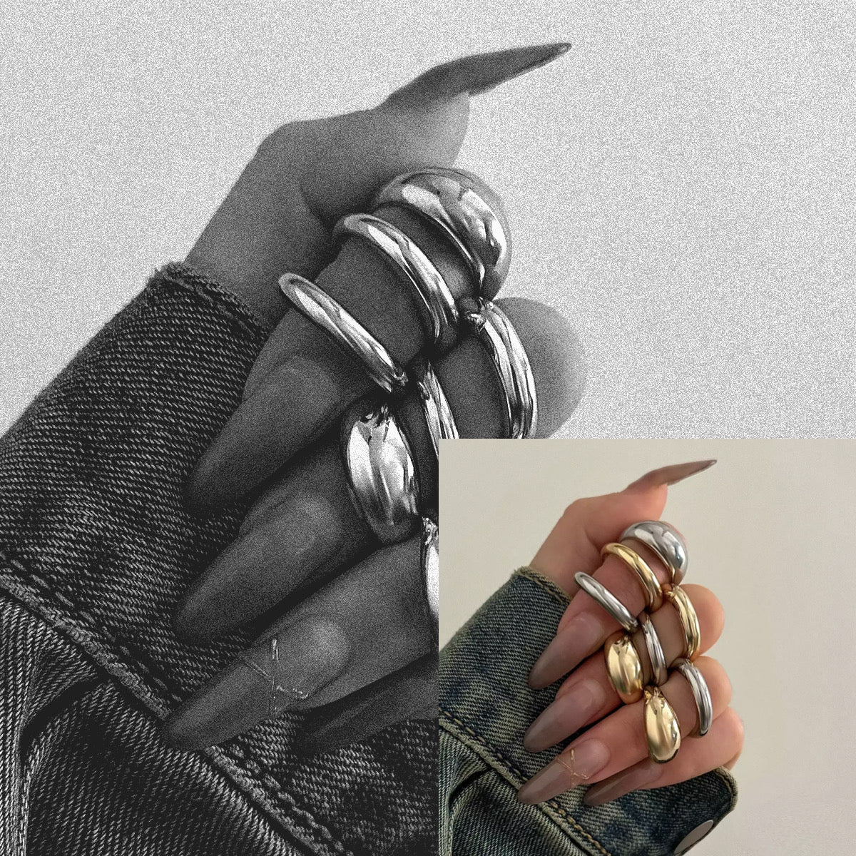 8-piece ring set with smooth water drop geometric designs
Adjustable open design for a comfortable fit
Vintage and versatile style for stacking or individual wear
Perfect for weddings, couples, or gifting