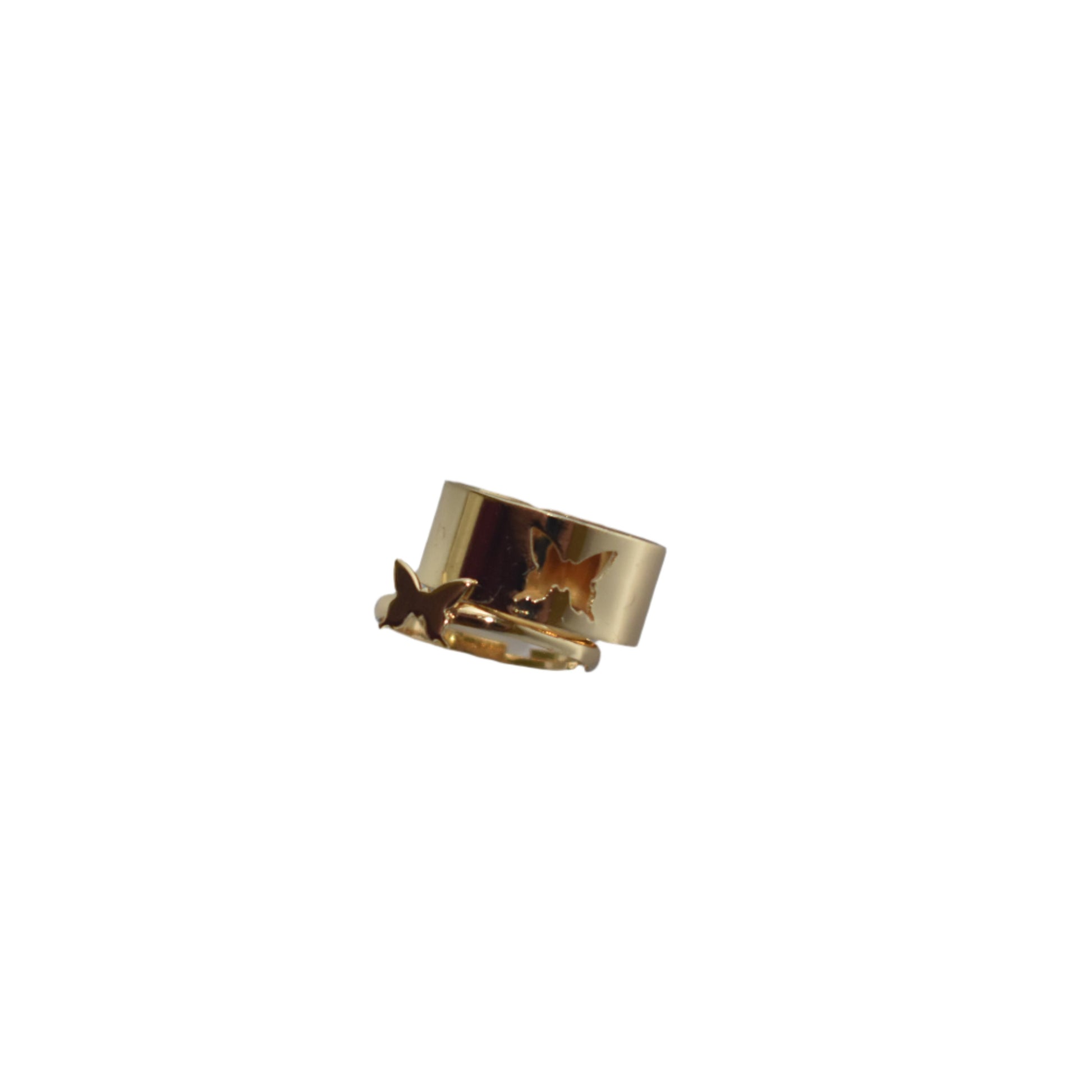 Gold butterfly couple rings set with adjustable open design."
"Close-up of adjustable gold butterfly rings for couples or friends."
"Elegant gold butterfly rings, perfect for engagement, wedding, or friendship."
