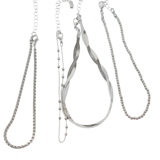 4 Pieces Silver Anklet Set