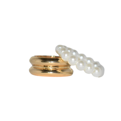 Geometric Pearl Double-Layer Ring Set | Alloy Jewelry