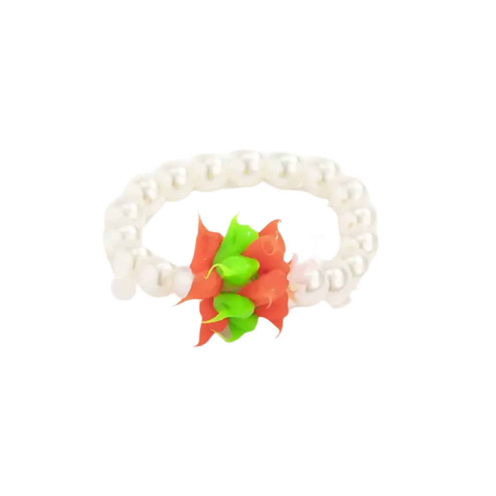 Pearl Beaded Ring | Red & Green Soft Clay