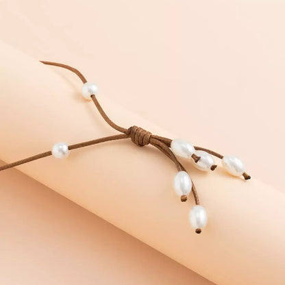 Knotted Leather Pearl Choker