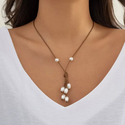 Knotted Leather Pearl Choker
