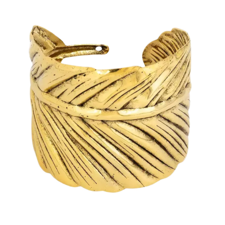 Vintage Feather Wide Cuff Bracelet