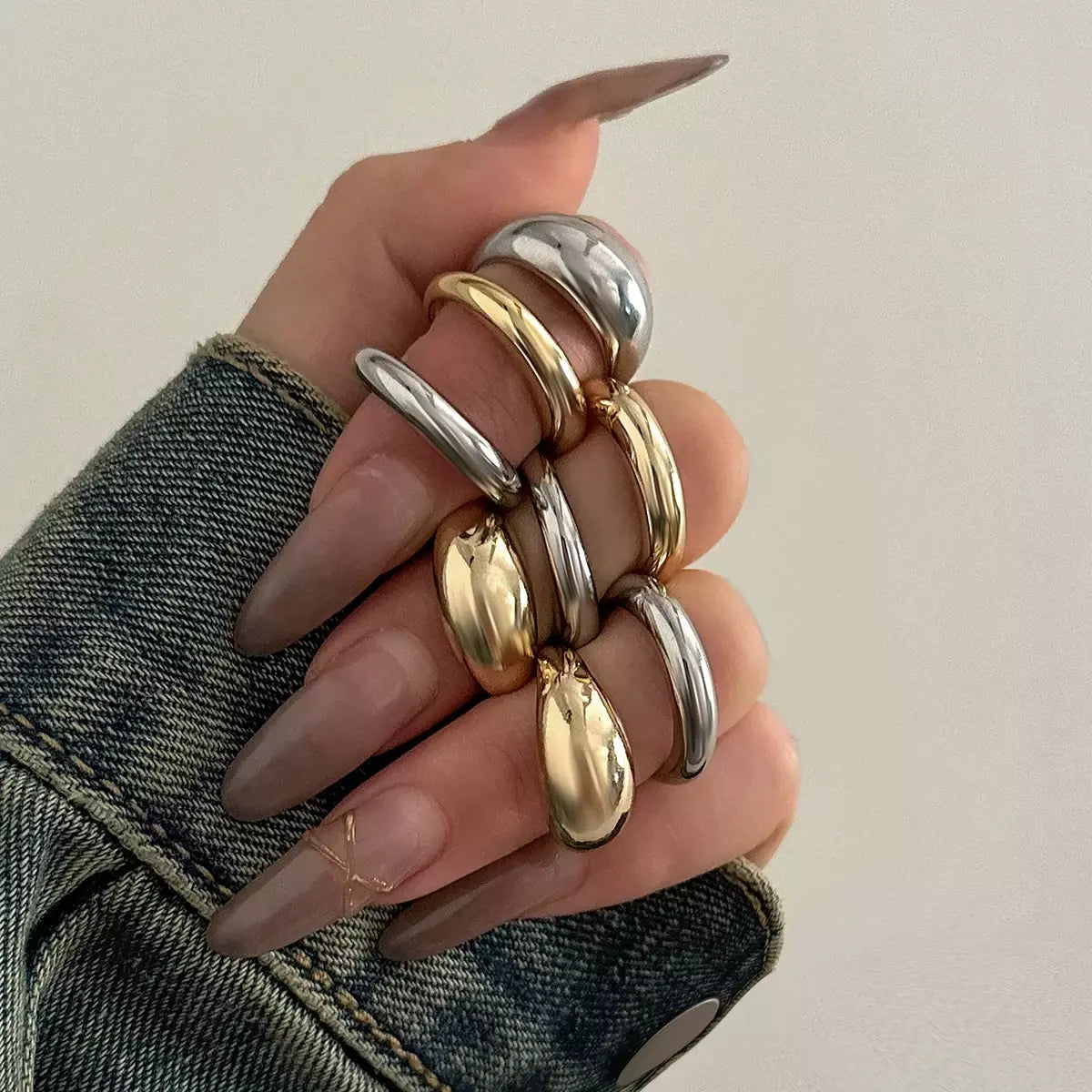 8-Piece Creative Water Drop Ring Set – Geometric Adjustable Rings