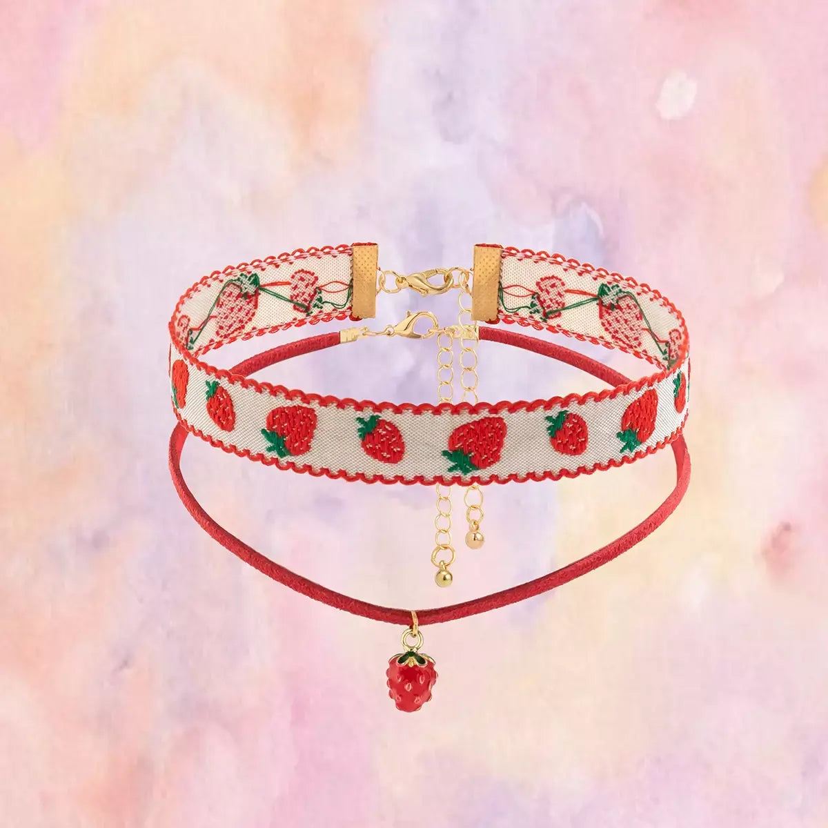 Velvet Strawberry Drop Choker