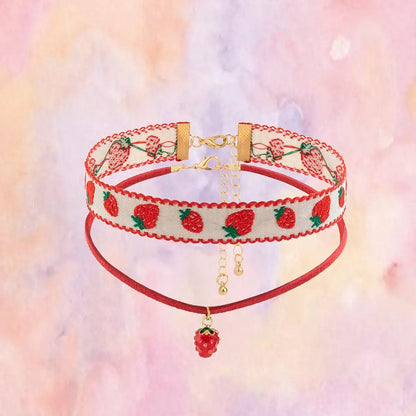 Velvet Strawberry Drop Choker