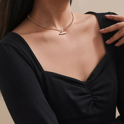 Gold Figaro Chain T Drop Necklace