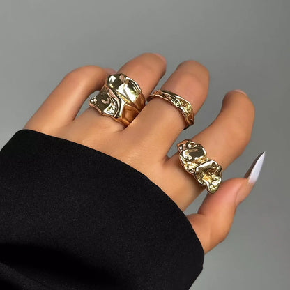 Gold Geometric Ring Set – 3-Piece Gothic Metal Rings