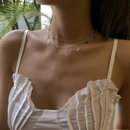 Layered Star & Moon Beaded Necklace