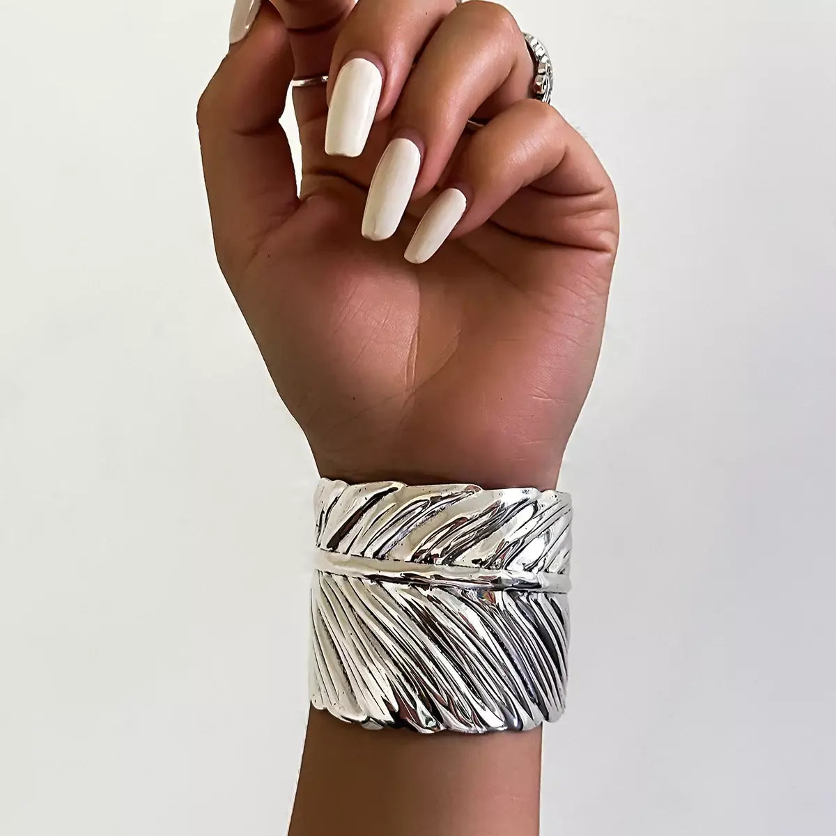 Vintage Feather Wide Cuff Bracelet