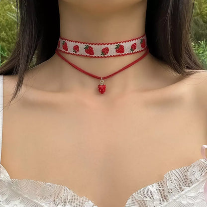 Velvet Strawberry Drop Choker