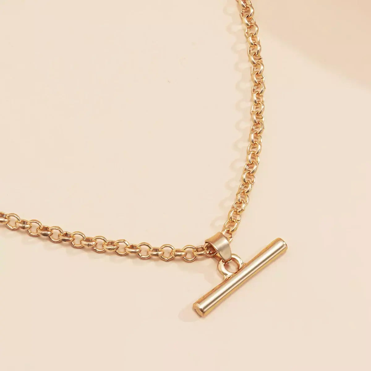 Gold Figaro Chain T Drop Necklace