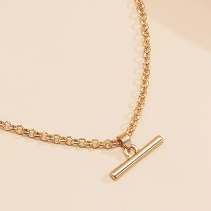 Gold Figaro Chain T Drop Necklace
