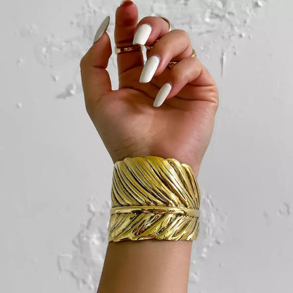 Vintage Feather Wide Cuff Bracelet