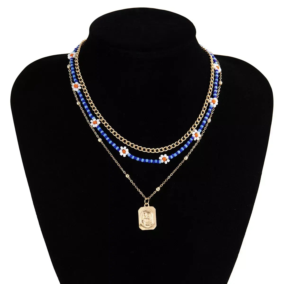 Boho Beaded Flower Layered Necklace