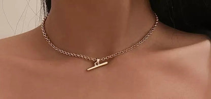 Gold Figaro Chain T Drop Necklace