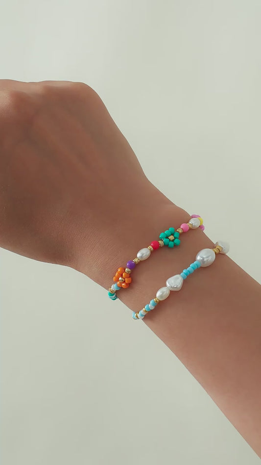 Boho Colorful Bead Bracelet Set – Flower & Pearl Designer Jewelry