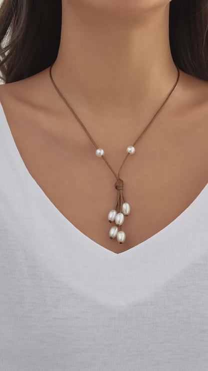 Knotted Leather Pearl Choker